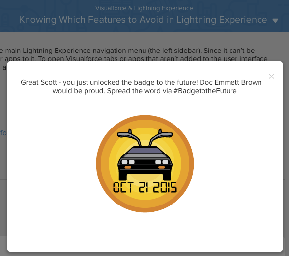 Alderete_SFDC's tweet photo. Is it cheating if I completed a module I wrote (including the challenges!) to earn my #BadgeToTheFuture? https://t.co/Ggx2clPQBO