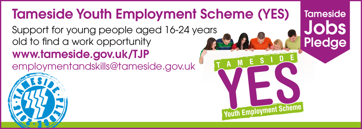 TamesideCouncil's tweet photo. Local businesses can help young people by offering 16-24 year olds work https://t.co/L7esep5WwG #tamesideYES https://t.co/Z6KAWCXRwN