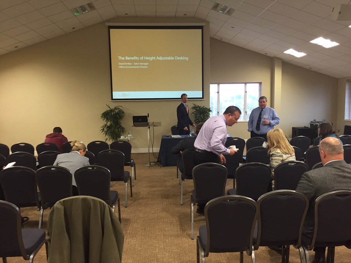 Posturite's tweet photo. @Posturite_OE David presenting the benefits of #sitstand desking in #Cardiff #standupforyourhealth #health https://t.co/TLzRCaufMD