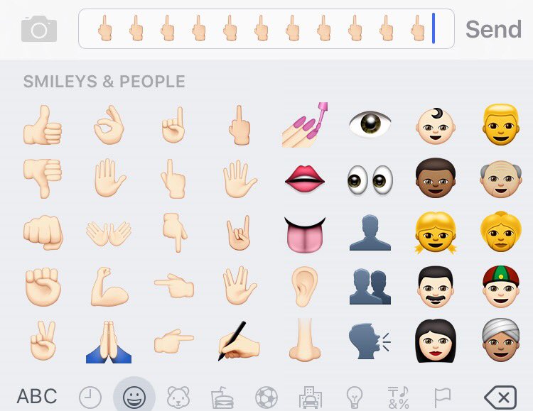 EMTajanlangit's tweet image. I&apos;ve been waiting forever for this Emoji. Thank you, iOS 9.1! 😂🖕🏻 #iOS9update