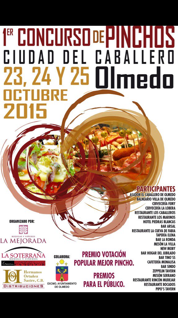 aytolmedo's tweet photo. 1er CONCURSO DE PINCHOS CIUDAD DEL CABALLERO
23,24 y 25 DE OCTUBRE https://t.co/3IRqvpfc3X