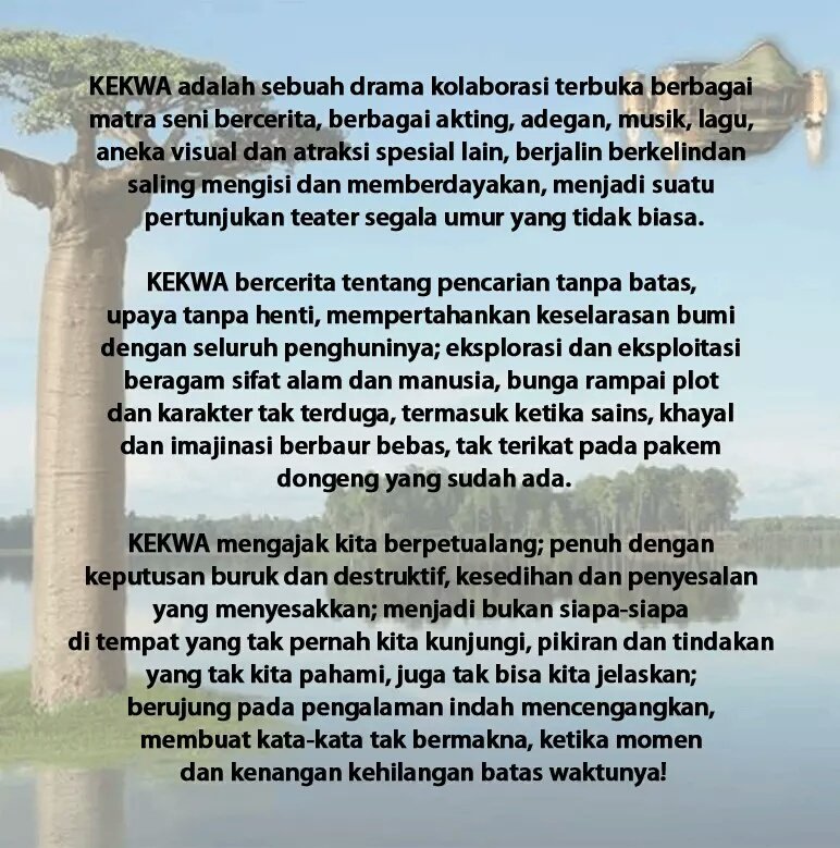 Prab. Info audisi pemeran "KEKWA!" Sabtu-Minggu 24-25 Okt 10.00-18.00 di GOR Klebengan. Audisi gratis.