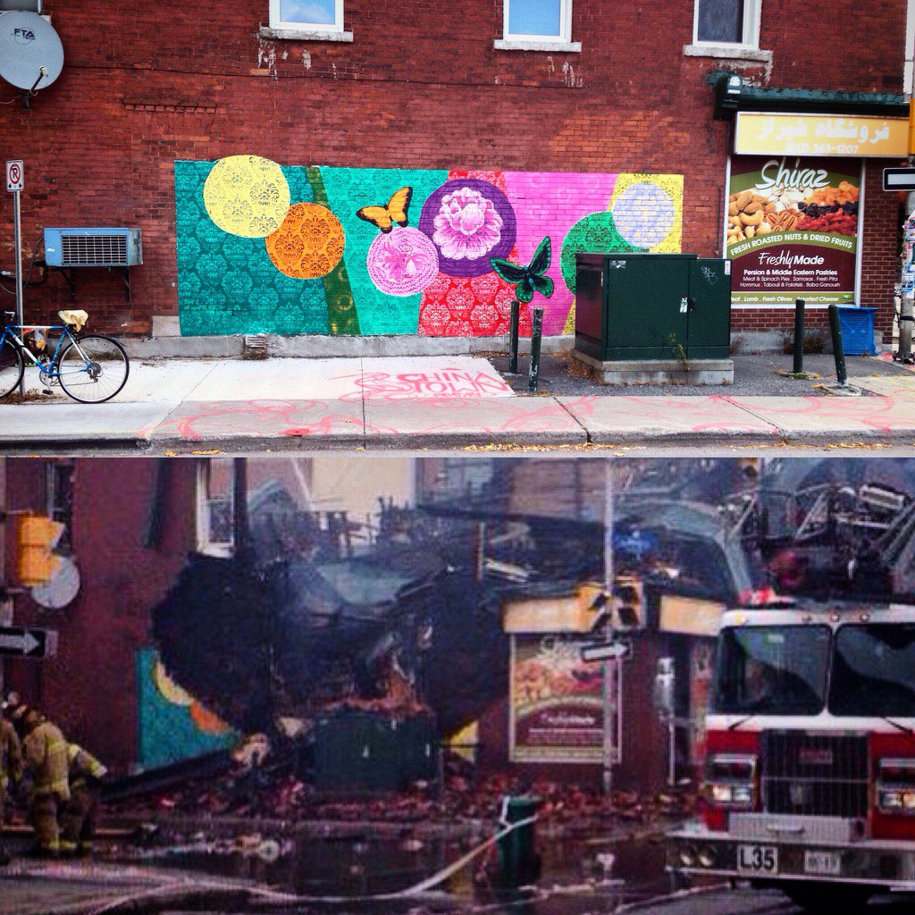 Goodbye mural. This is the only pic I have of my finished mural on the side of Shiraz. #oneweekold #ottawachinatown
