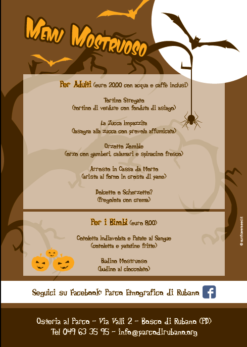 SABATO 31 OTTOBRE 
Venite a festeggiare HALLOWEEN al #parcodirubano
Una Notte da Brrrividooo...grande festa