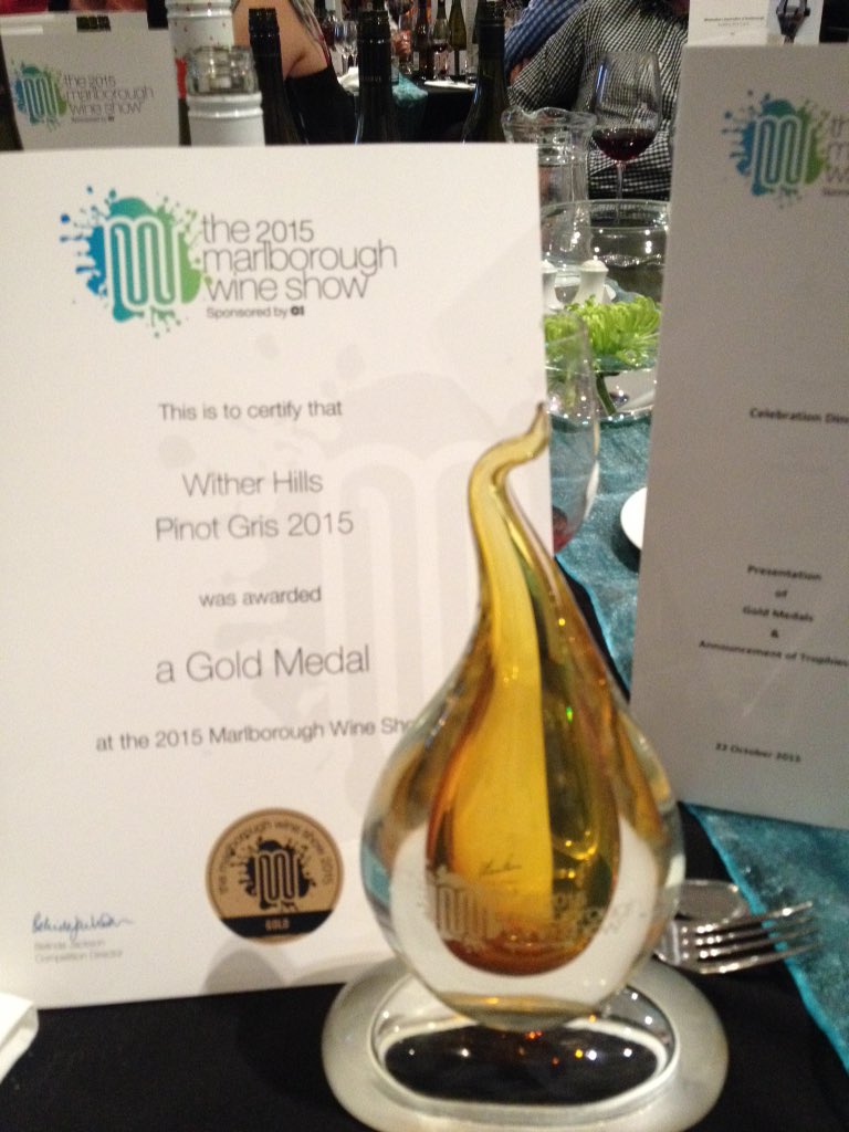 #MarlWineShow15#trophy #goldmedal fantastic result for the Wither Hills winemaking team a brilliant 2015 Pinot Gris