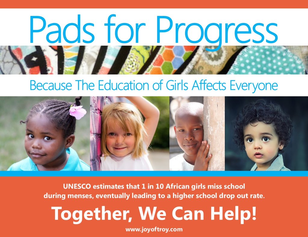 joyoftroywomen's tweet photo. Doing our part to lessen the #62MillionGirls who stop going to school because of #menstruation #padsforprogress https://t.co/HzFUWt09gq