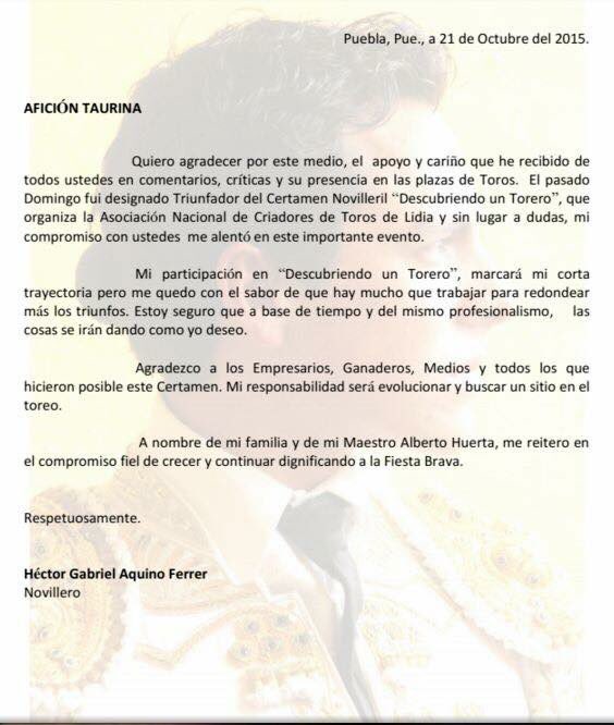 Enhorabuena <a href="/ToreroHectorG/">Hector Gabriel</a> y gracias por tus palabras.