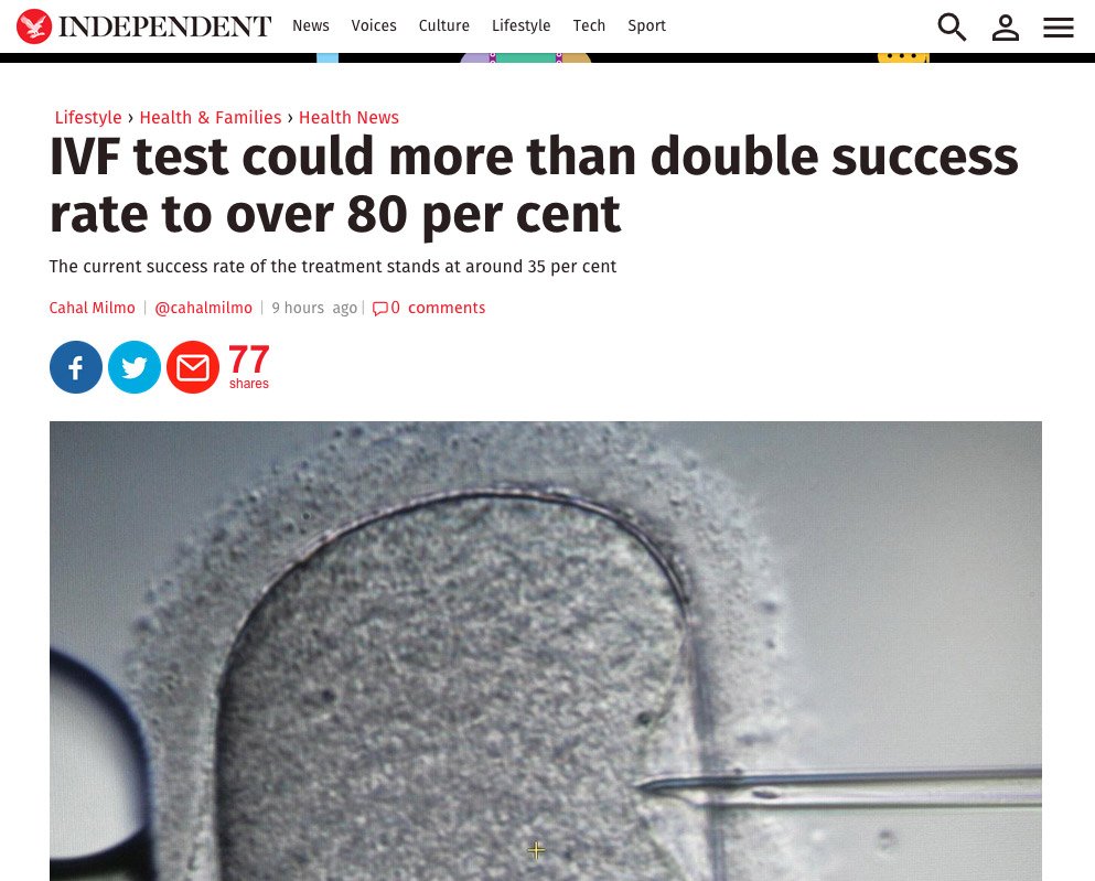 Our thoughts on a recent <a href="/Independent/">The Independent</a> article on #DNA and #IVF success rates. reproductivehealthgroup.co.uk/latest-news/iv… #NFAWUK