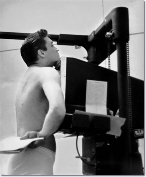 Elvis Presley getting an X-ray on being inducted into the military in 1958....