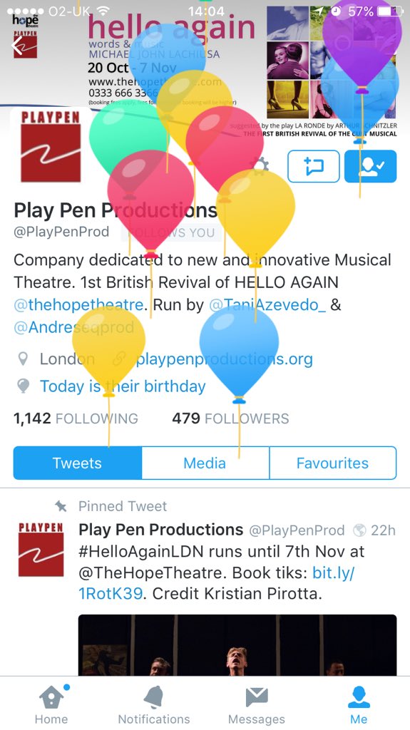 Yay! We have balloons it must be🎈...PRESS NIGHT! #HelloAgainLDN <a href="/PlayPenProd/">Play Pen Productions</a> <a href="/TheHopeTheatre/">The Hope Theatre</a> bit.ly/1OKwQAa