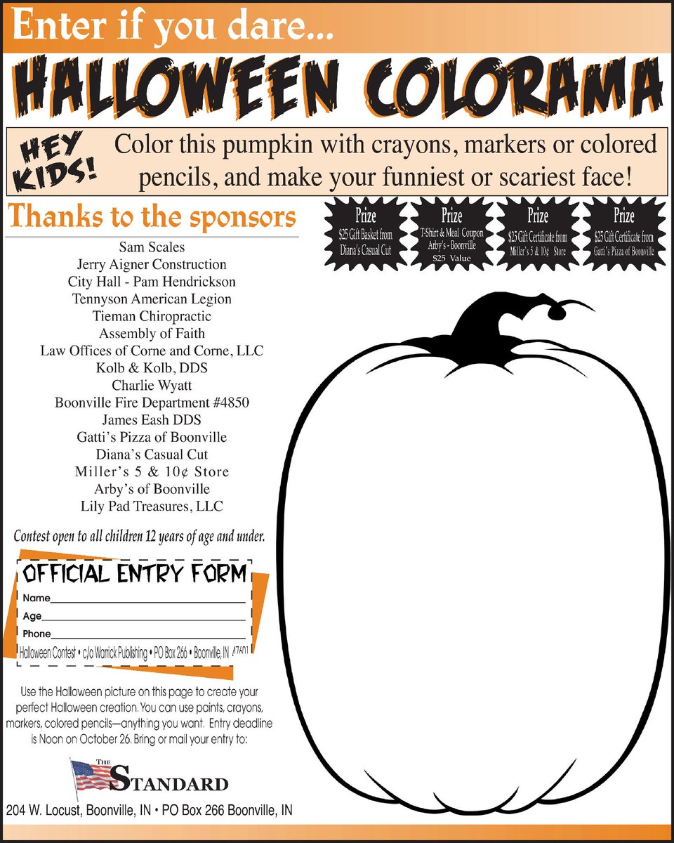 There is still time to enter! Check out the October 22nd issue of The Standard. Thank you to all of our sponsors.