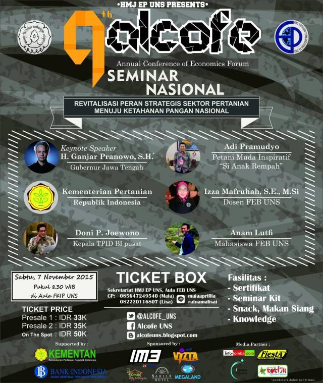 SEMNAS <a href="/ALCOFE_UNS/">ALCOFE XIV</a>  "Revitalisasi Peran Strategis Sektor Pertanian Menuju Ketahanan Pangan Nasional" 7 Nov 2015 !!!!