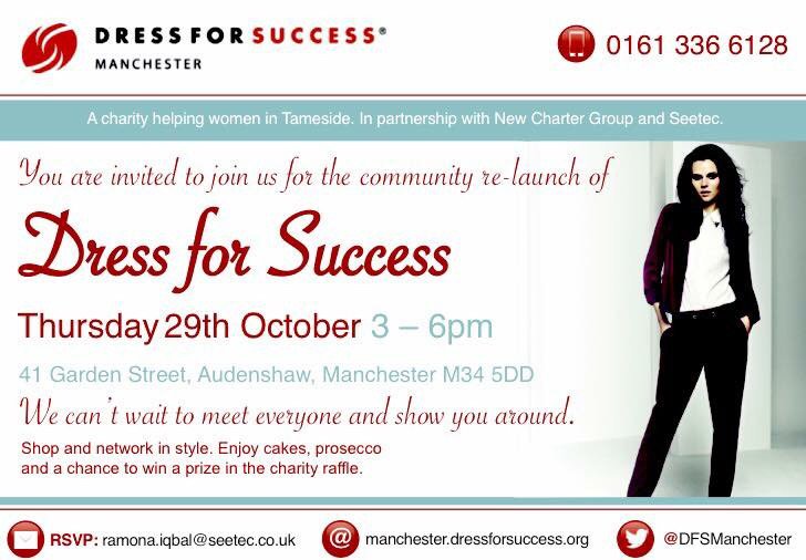 DFSManchester's tweet image. ONE WEEK until our re-launch! Pop in and join us next Thursday 😊 #dressforsuccess #charity #community #tameside
