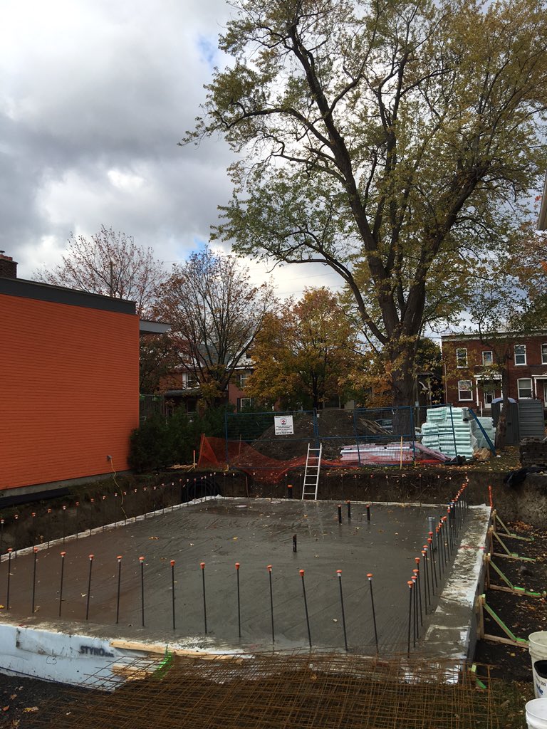 Concrete in place, now if only that tree would stop dropping leaves on it #fallbuild #Ottawa #passivehouse