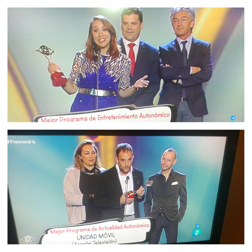 Enhorabuena a mis compañeros de <a href="/ZarriosTV/">Zarrios</a> <a href="/unidadmovil_atv/">UNIDAD MÓVIL</a> por los #PremiosIris  <a href="/aragontv/">Aragón TV</a> @FactoriaPlural