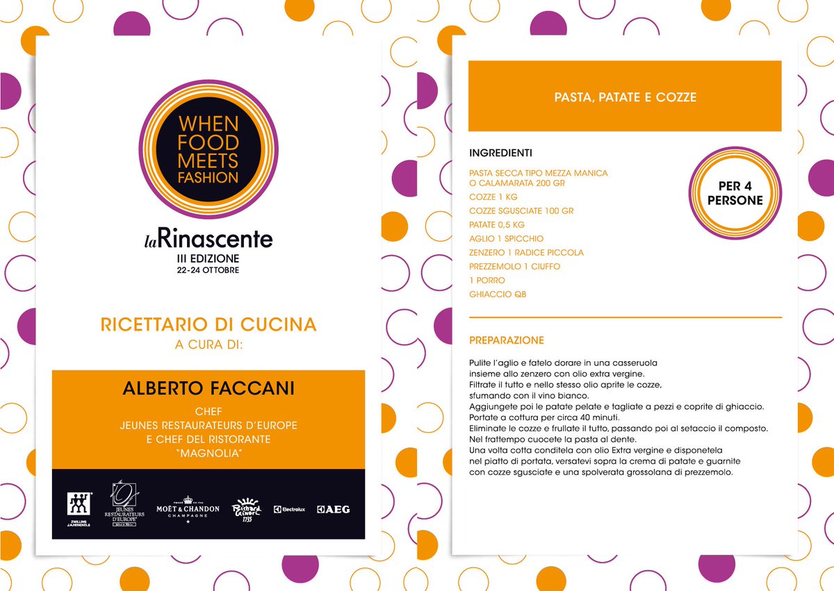 Rinascente's tweet photo. Oggi al #WhenFoodMeetsFashion @FaccaniAlberto Chef @jreitalia ha preparato pasta, patate e cozze. Prova la ricetta! https://t.co/uizcSP7nJu