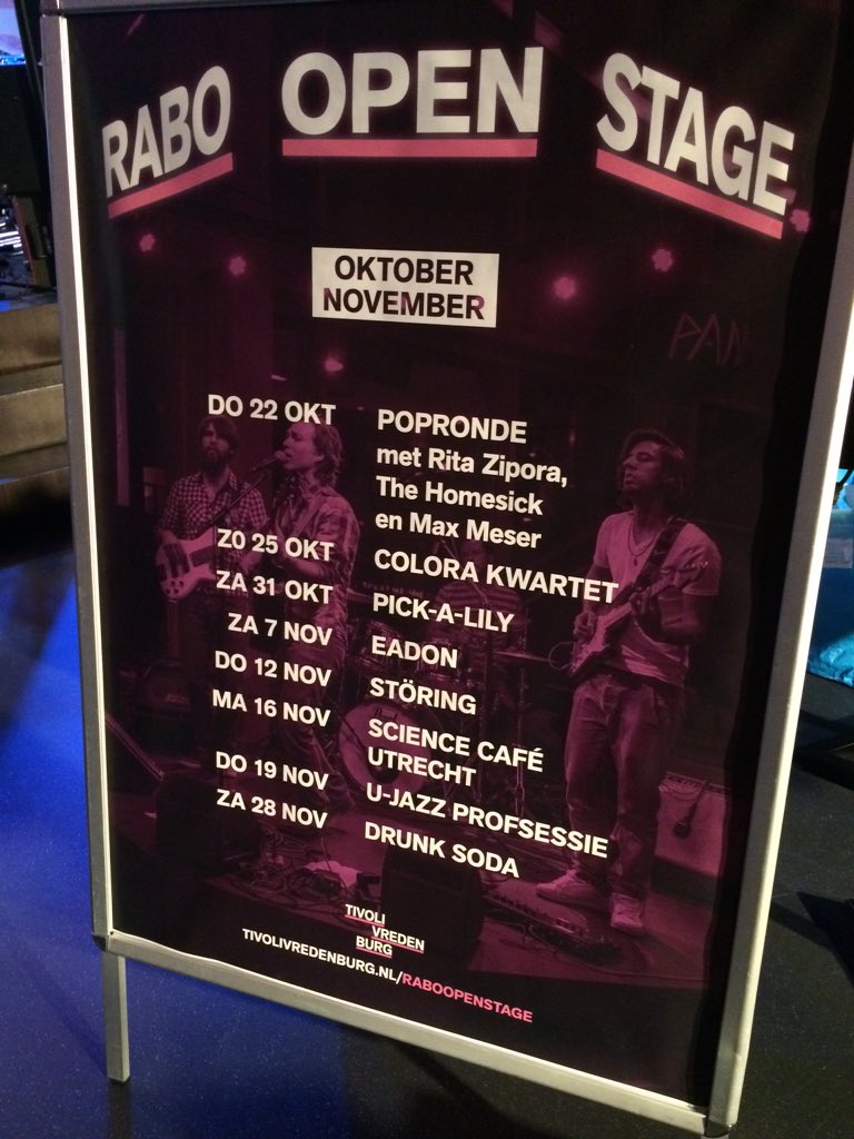 Straks om 21.30 spelen we in café van <a href="/TiVre_Utrecht/">TivoliVredenburg</a> <a href="/HetGegevenPaard/">Het Gegeven Paard</a> op de <a href="/PoprondeUtrecht/">Popronde Utrecht</a>! Kom ook!