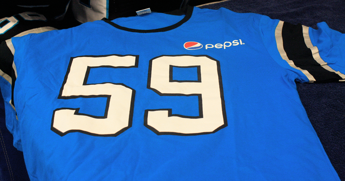 Panthers's tweet photo. Giveaway time! Followers who RT are eligible to win a @pepsi Kuechly t-shirt jersey! 2 random winners chosen by 5PM! https://t.co/FnFobKwLdq