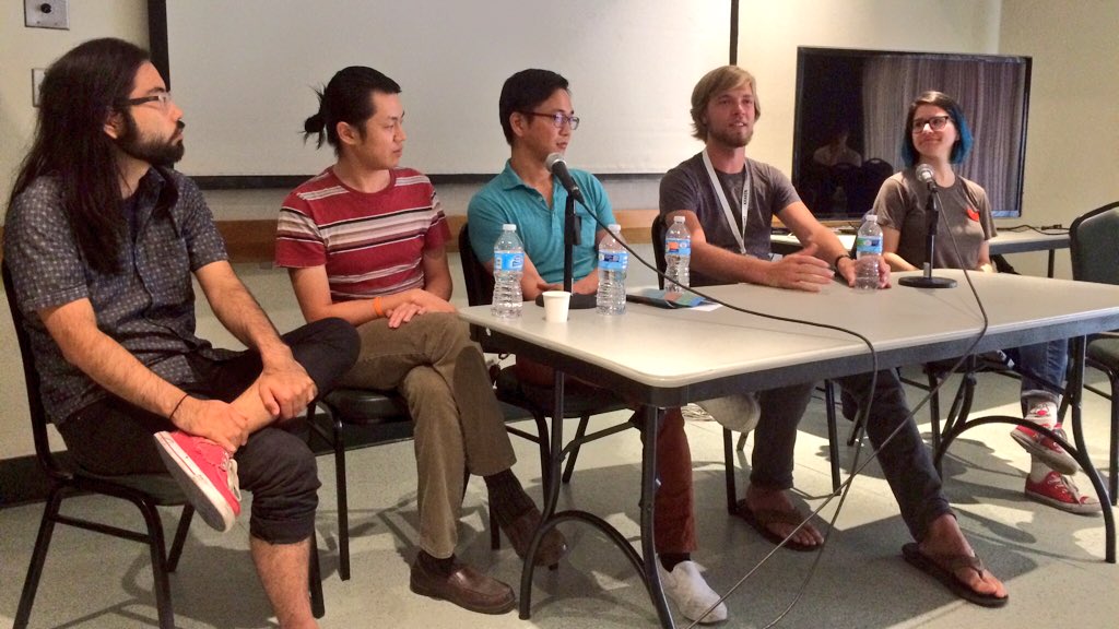 tDJ's tweet image. Discussing building communities at IndieCade with @danielleswank @BlendoGames @saygt, go out and build one!