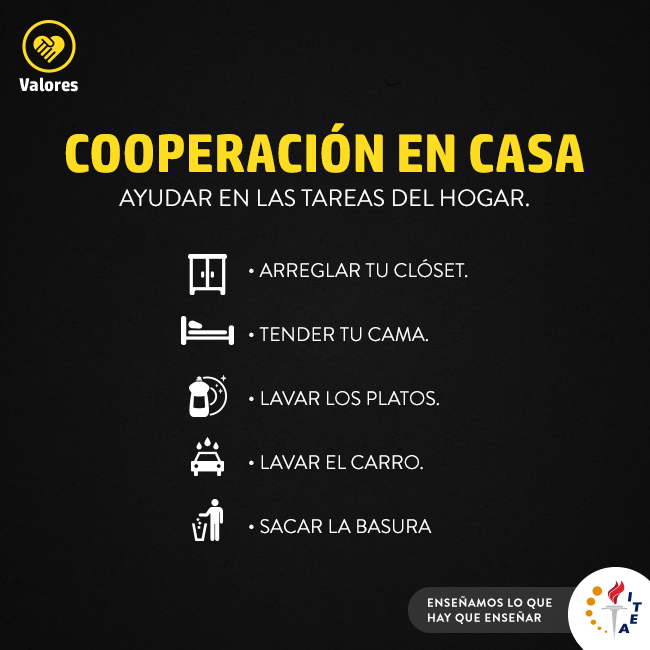 EDU_ITEA's tweet photo. Las tareas del hogar se hacen mejor si todos cooperamos. #ValoresITEA #ITEAEDU https://t.co/uFObmLH0Mg
