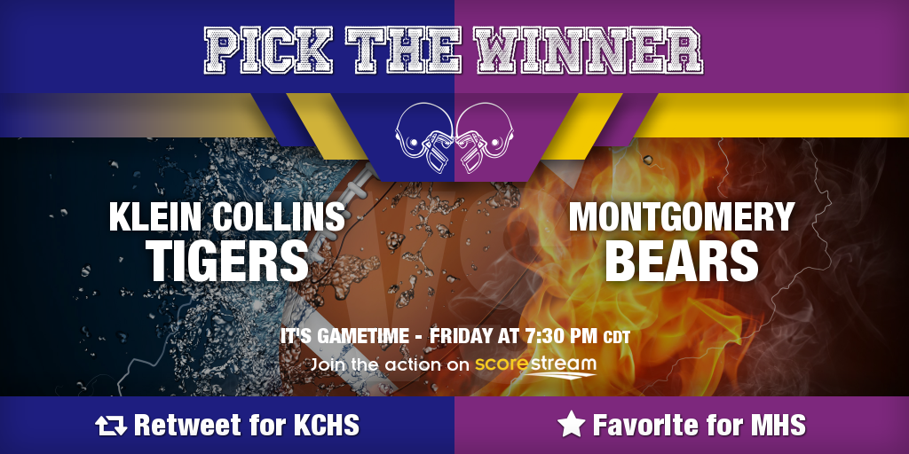 Who wins??
Retweet for Klein Collins (<a href="/KleinCollinsFB/">KleinCollinsFootball</a>)
Favorite for Montgomery
Get the app ⏩ scorestream.com/app?rId=twg