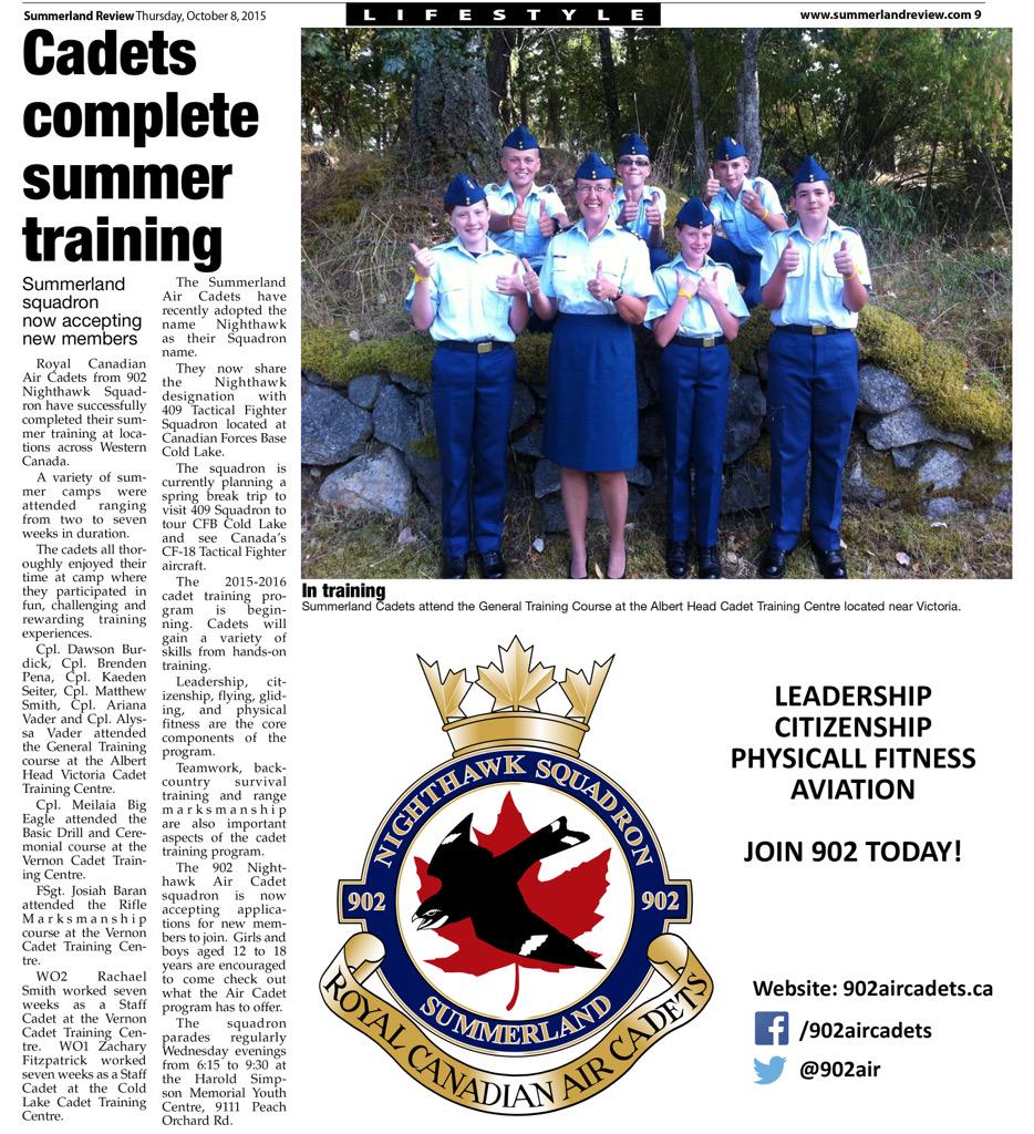 902air's tweet photo. Our Cadets had a blast at Summer Camp. Thanks @SummerlandNews for the great article! http://t.co/gA9Nh1K0Lk