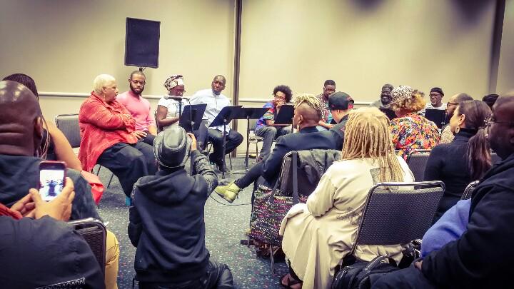 QueerBlackVoice's tweet photo. Jewel Gomez & cast from the reading of her play, "Waiting for Giovanni" at #FireandInk #FireandInk2015 #FireandInk4 http://t.co/GVOJVf5TuO