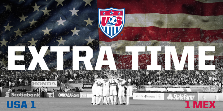 USMNT's tweet image. Well folks, after 90 minutes the #USMNT and Mexico are tied 1-1... Bring on Extra Time. #USAvMEX
