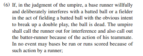 Chase Utley should have been called out, and Howie Kendrick as well. No runs should have scored. Rule 6.01 (6)