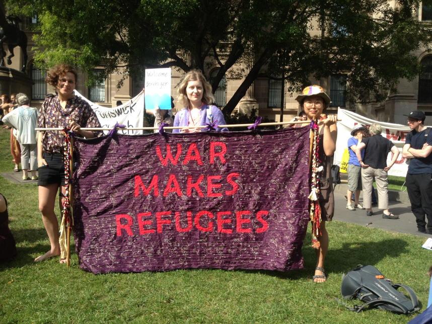 gayedemanuele's tweet photo. #melbourne says #stopwar #closethecamps #welcomerefugees #makeartnotwar #aidnotbombs #foodnotbombs http://t.co/jiOnSmxNmc