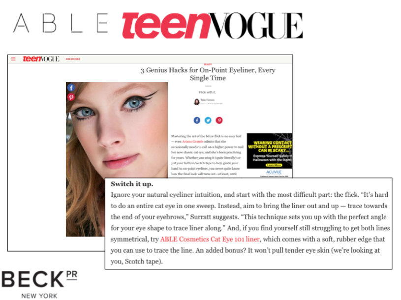 BeckPRNYC's tweet photo. Thank you @TeenVogue for featuring ABLE Cosmetics CatEYE101 in your article! #beckpr #beauty #cateye #ABLECosmetics http://t.co/o17dfZIDDA