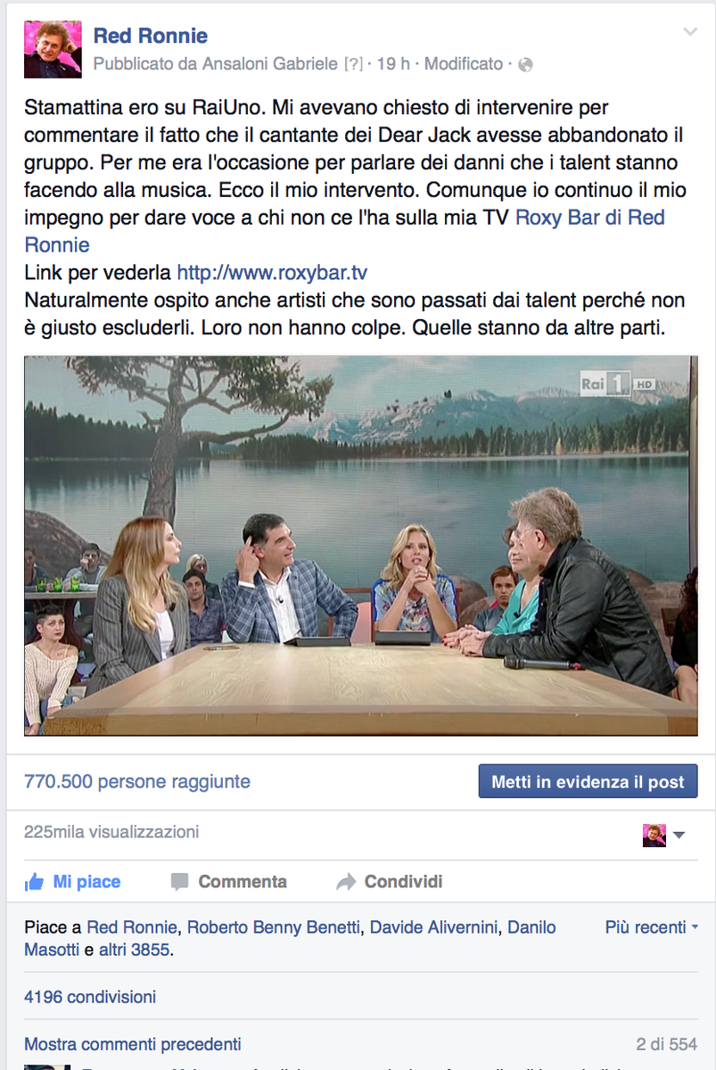 RedRonnie's tweet photo. INCREDIBILE il mio intervento @RaiUno di ieri ha 225.000 visualizzazioni e tutti mi chiamano
https://t.co/wcPgHnSeeO http://t.co/UBjk15mGzq