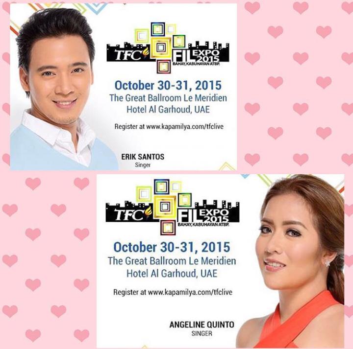 AngerikBabies41's tweet photo. Mga Kapamilya sa UAE! Catch @realeriksantos @AngelineQuinto on October 30-31! @KapamilyaTFC http://t.co/BdMBxtu54t