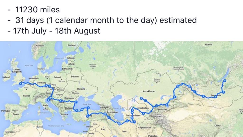 alphasquad2016's tweet photo. This is the finalised 'planned' route 1! Now to find some sponsors!#MongolRally2016 #Charity http://t.co/acK8hJBBlu