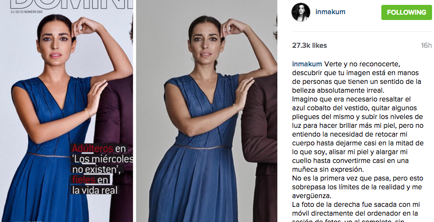 verne's tweet photo. Inma Cuesta no está sola en su crítica al Photoshop extremo. Las redes aplauden su gesto http://t.co/rBkS7Oeyd3 http://t.co/tcCwz3AC3U
