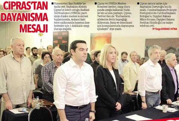 Ankara katliamı için 1 dk.lık saygı duruşu.. Yok İslam ülkesi değil.. Yunanistan..
#Yastayız