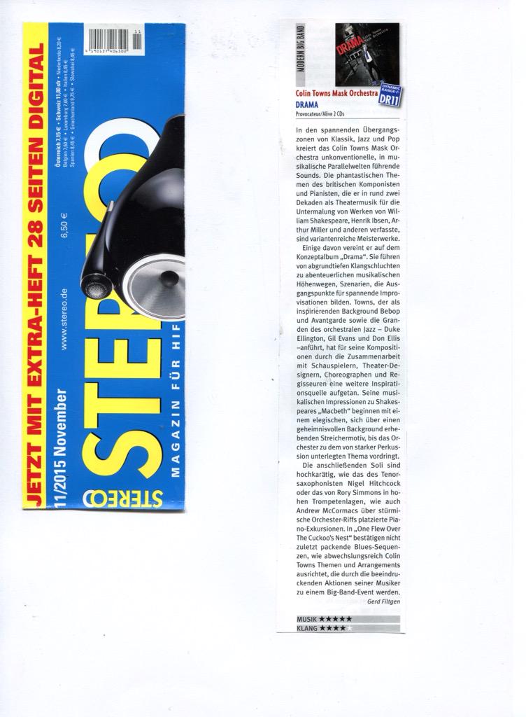 ColinTownsMask's tweet photo. 5 Star review in German #Stereomagazine: "phantasmagorical topics of British composer...are versatile masterworks" http://t.co/dCXQNTCvSk
