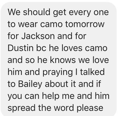 JamieLynn1997's tweet image. Let's do this for the boys!!! #prayfordustin #RIPJackson #camoForTheBoys