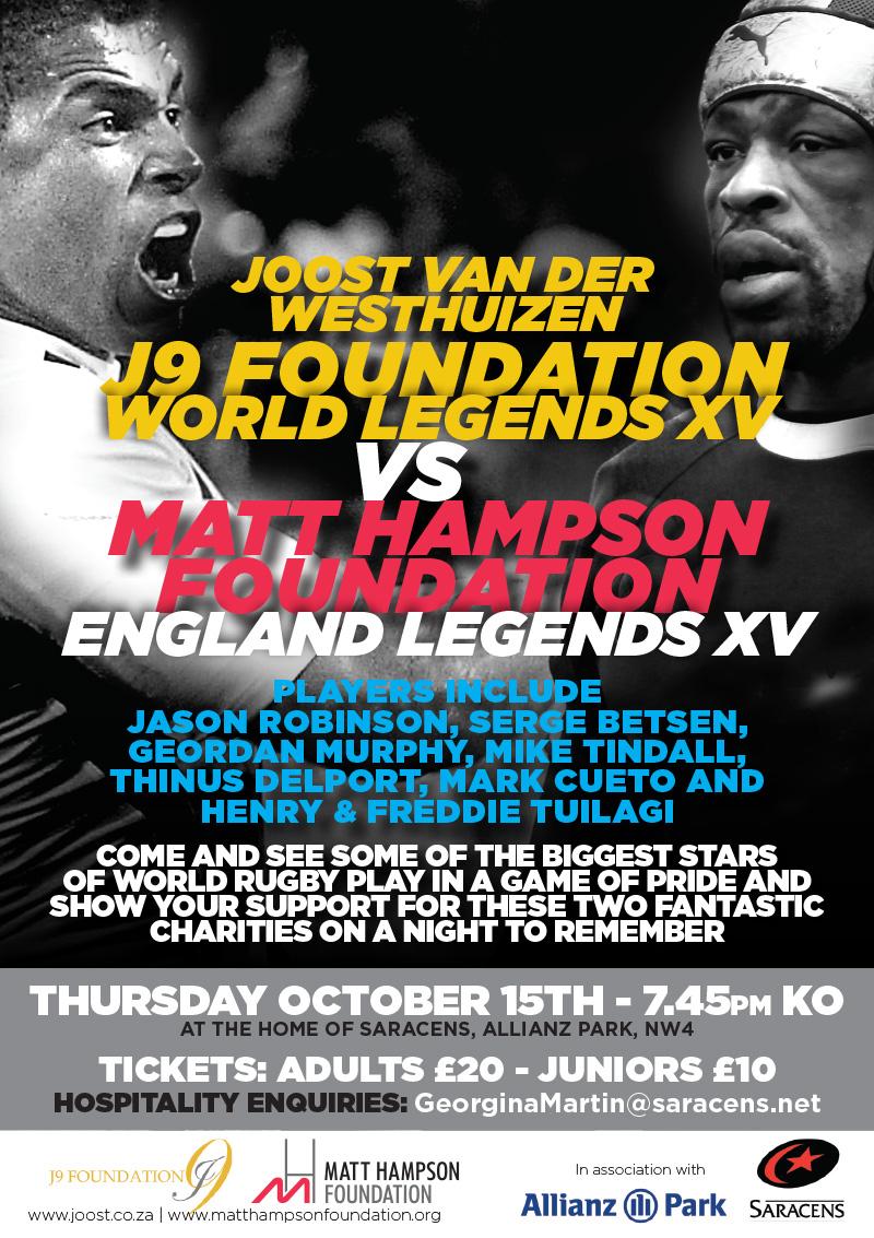 Missed out on #RWC2015 tickets? Come to #J9vHambo Legends Game for <a href="/9Joost/">Joostvdwesthuizen</a> eticketing.co.uk/saracens/detai…