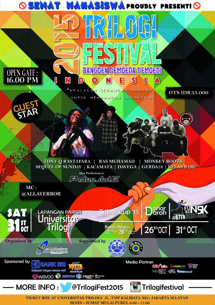 Sabtu 31 Okt 2015 <a href="/tonyq_rastafara/">Tony Q Rastafara</a>, <a href="/RasMuhamadRI/">Satryo Ras Muhamad</a>, <a href="/monkeybootsjkt/">Monkey Boots</a> <a href="/kacamata8bit/">KACAMATA</a> <a href="/Gerdaseveneight/">Gerda78</a> <a href="/sequelofsunday/">Sequel Of Sunday</a>