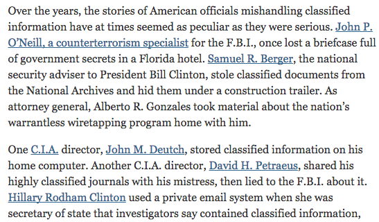 NYT: High officials routinely engage in felony behavior, yet none receive felony sentences. nytimes.com/2015/10/11/wor…