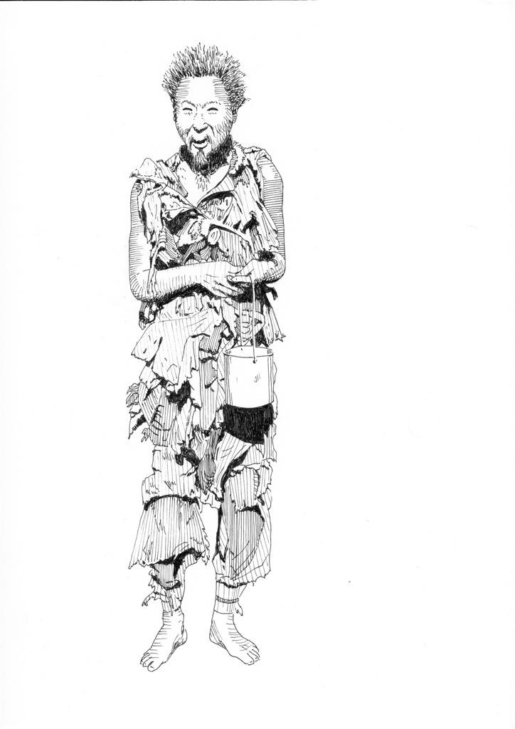 Brejanz's tweet photo. #inktober day 11 - ragged beggar with tin begging pot http://t.co/AVNmJpiBXR