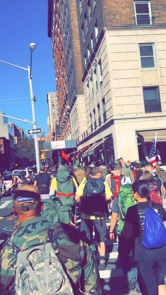 pamcpsio's tweet photo. @Vets4Diplomacy Fellows frm @nyuniversity @PaceUniversity @ #NYC #vetsuicide awareness ruck march w #vethack #NYPD http://t.co/GmXREZnRfR