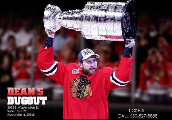 <a href="/NHLBlackhawks/">Chicago Blackhawks</a> Fans..Come out to <a href="/DeansDugout/">Dean's Dugout</a> tomorrow night at 6pm and meet <a href="/AndrewDesjardin/">Andrew Desjardins</a>