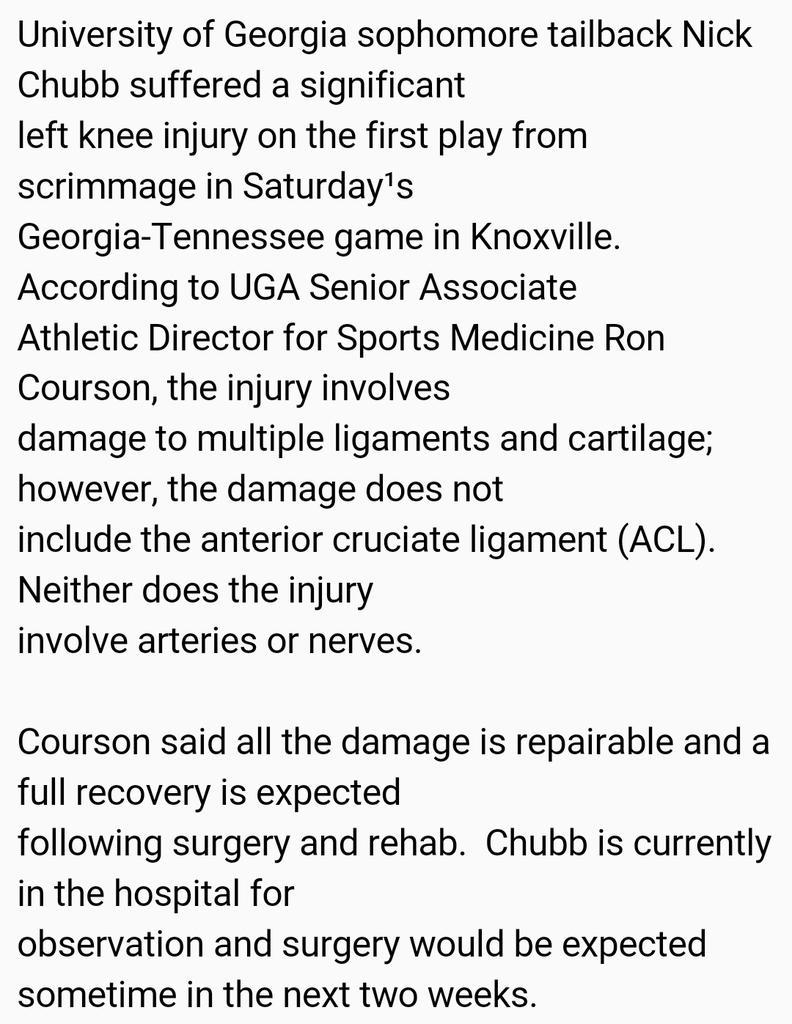 JHubb93's tweet photo. Here's an official update from #UGA on Nick Chubb's status: http://t.co/gWBdpSaMFo