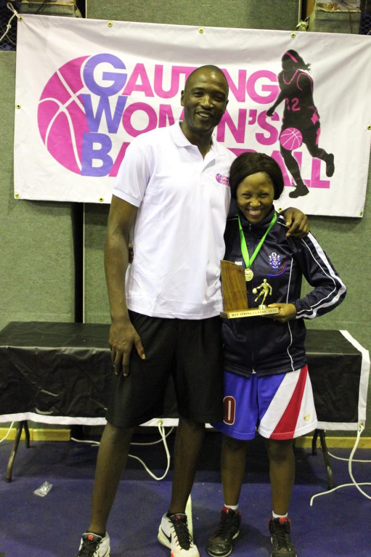 GautengWb's tweet photo. The MVP of the #GWB #SpringClassic2015 is #10 Zanele from VUT standing along side @NeoMothiba1 of @TshwaneSuns http://t.co/JHoYWTQL6C