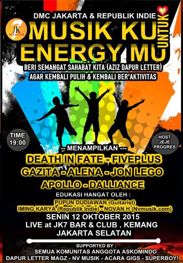 "Music Charity &amp; Edukasi" 
MUSIKKU UNTUK ENERGIMU @DiinaSiregar <a href="/TitiOby/">Robi setiawan</a> <a href="/Kazanband/">Kazan Official</a> @etana_id <a href="/SOBATINDIES/">SOBAT INDIES</a>