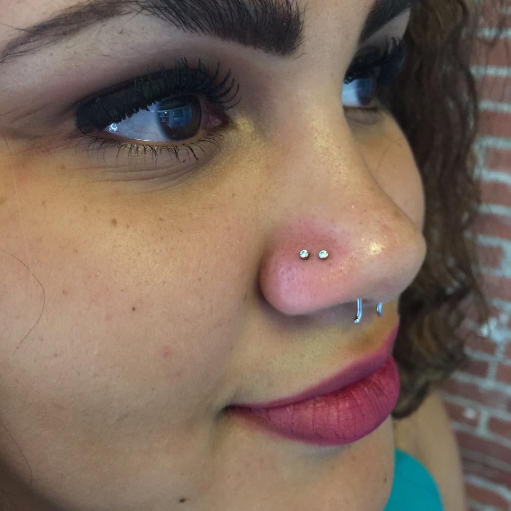 MakeMeHoley's tweet photo. Double #nostril #piercing with #neometal. #makemeholey http://t.co/q1iofTCE6A