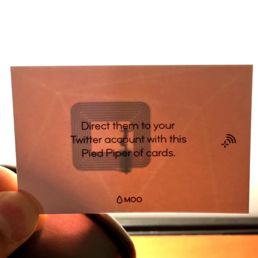 shellen's tweet photo. Received a crazy pack of NFC enabled business cards (+ a wooden robot) by mail from @MOO. Thanks, @richardmoross! http://t.co/asXPrVpiQv