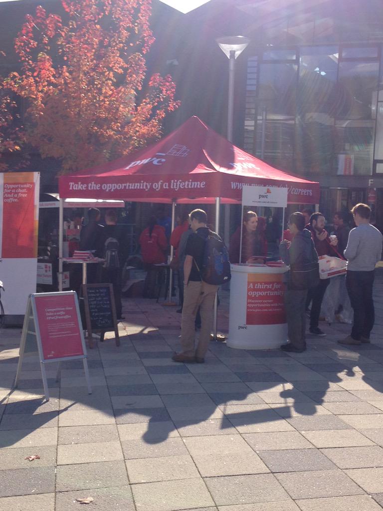PwC on campus today! Find them just outside the Forum for a chat about your future career!